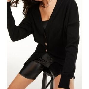 Good American Black Button Front Cardigan 3XL Waisted V Neck Minimalist Classic